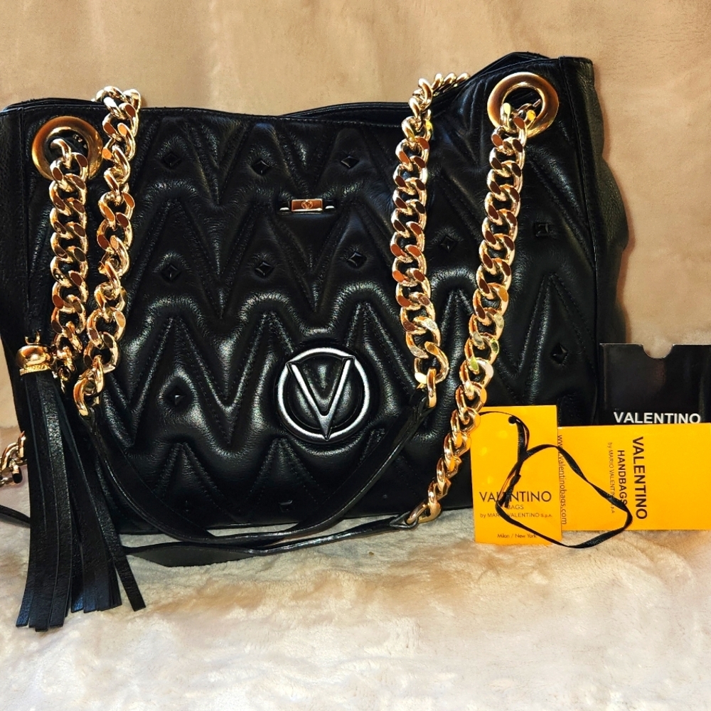 Valentino Quilted Leather Bag with Gold‎ Chain